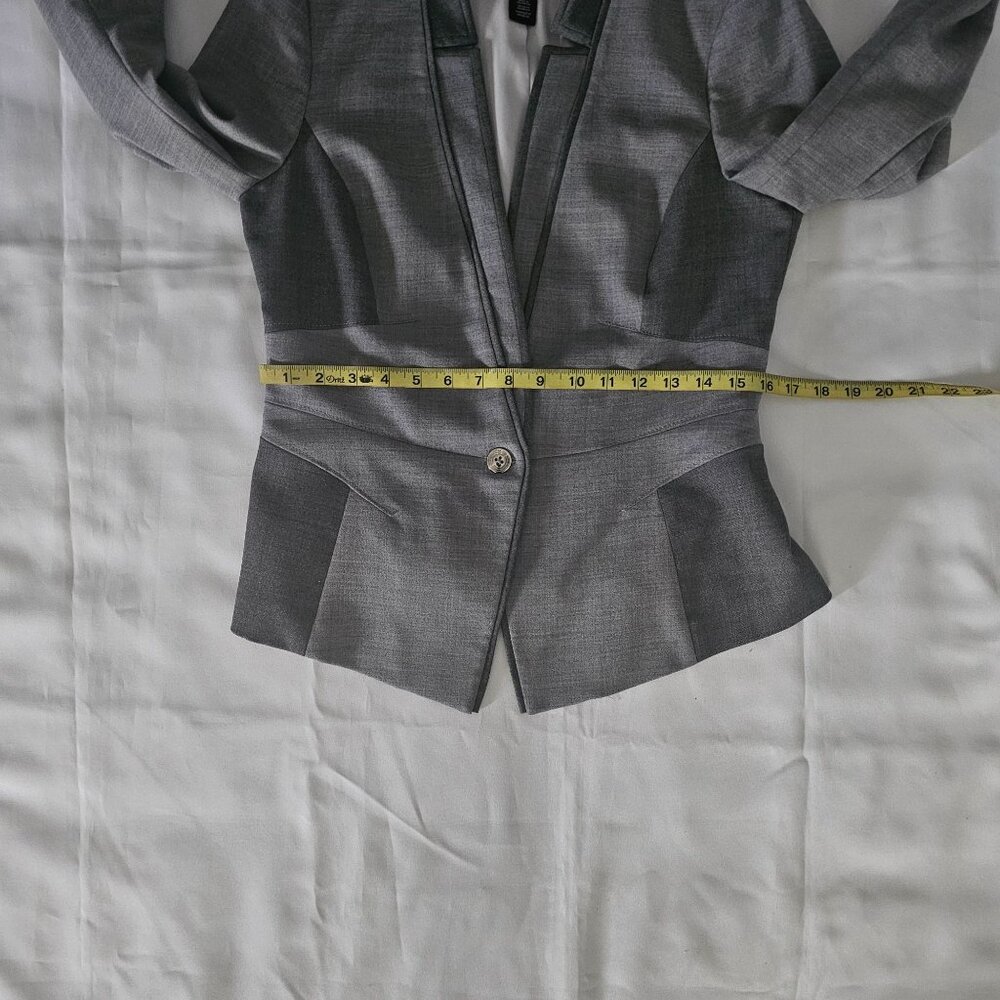 White House Black Market Women's Gray Wool Blend Contrast Panel Suit Jacket Sz 8 - Picture 7 of 14